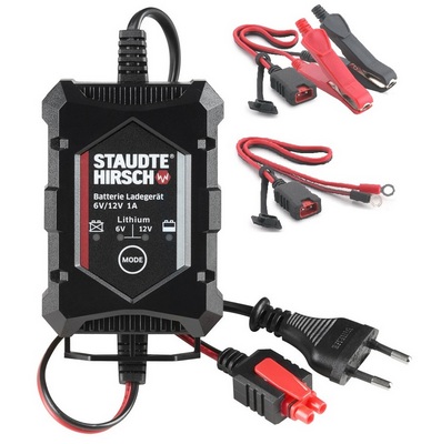 Staudte Hirsch (IVT) Automatik-Ladegerät SH-3.120, 1 Ah, für 6/12V Blei-Säure, Blei-Gel-, AGM- und 12V-Lithium-Akkus. Geeignet für kleinere Akkus oder wenn längere Ladezeiten nicht stören (1Ah->1Stunde)