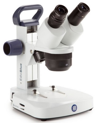 Euromex Stereomikroskop EduBlue mit 1x/2x/4x Objektivrevolver und Auf- & Durchlichtbeleuchtung (Zahnstangenstativ).